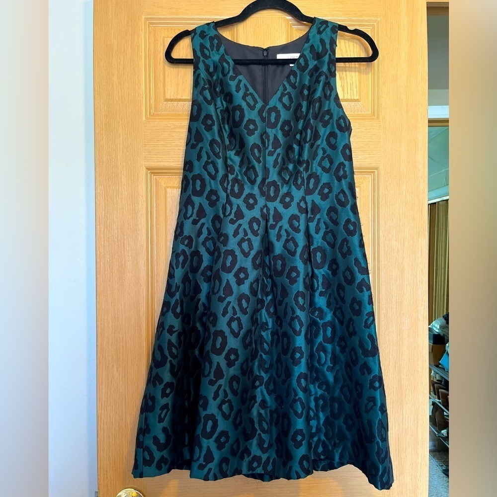 Loft Animal Print Emerald Green & Black Cocktail Dress Fit & Flare Mini Size 4